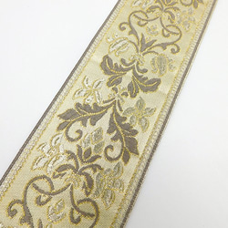 クラッシックフローラル刺繍ジャガードリボン Gold x Beige (ゴールドｘベージュ）　60mm×50cm 3枚目の画像