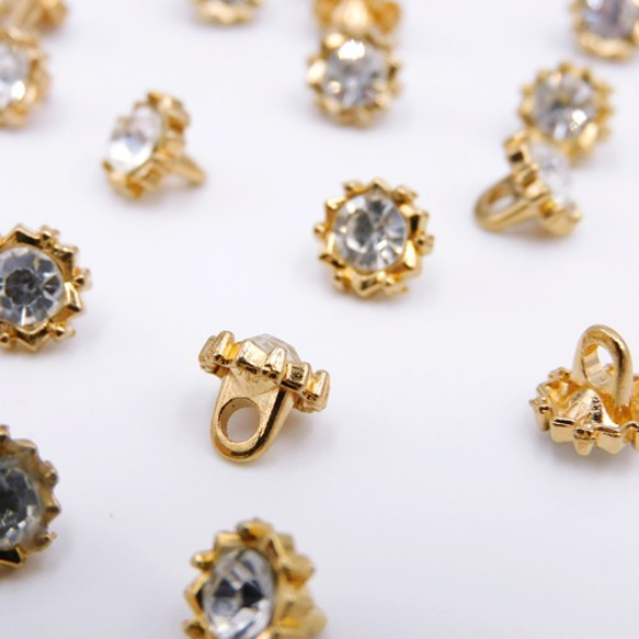 メタルミニシャンクボタン ８mm【Rising Sun / CZ＆gold 】5個 4枚目の画像