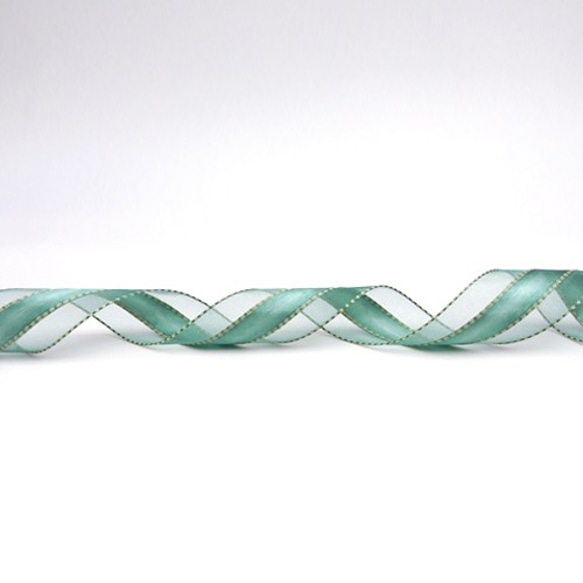 オーガンジーリボン【 Center satin stitch / silver Green 】38mm ×２m 2枚目の画像