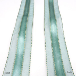 オーガンジーリボン【 Center satin stitch / silver Green 】38mm ×２m 3枚目の画像