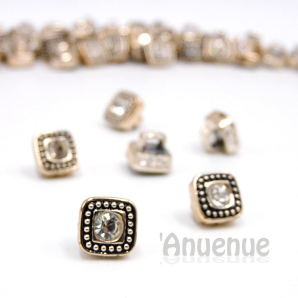 ミニシャンクボタン 10mm【 Square retro rhinestone / Black 】10個 1枚目の画像