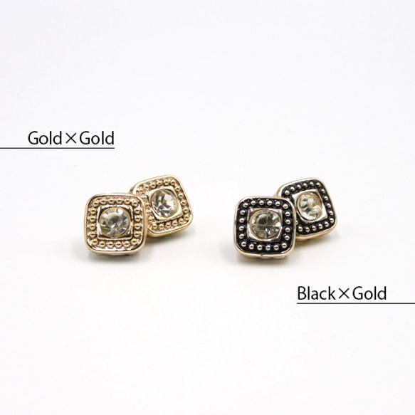 ミニシャンクボタン 10mm【 Square retro rhinestone / Black 】10個 5枚目の画像