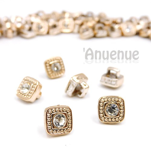 ミニシャンクボタン 10mm【 Square retro rhinestone / Gold 】10個 1枚目の画像