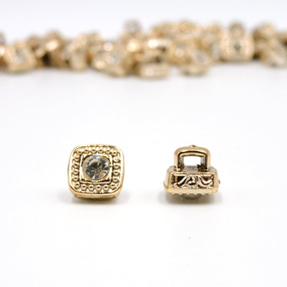 ミニシャンクボタン 10mm【 Square retro rhinestone / Gold 】10個 3枚目の画像