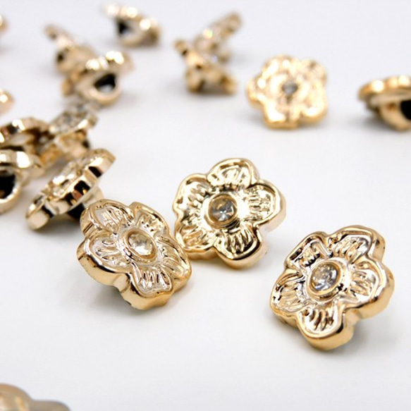 CZ ミニシャンクボタン 13mm【 Flower / Gold 】10個 4枚目の画像