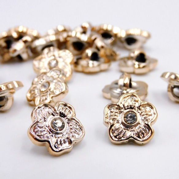 CZ ミニシャンクボタン 13mm【 Flower / Gold 】10個 5枚目の画像