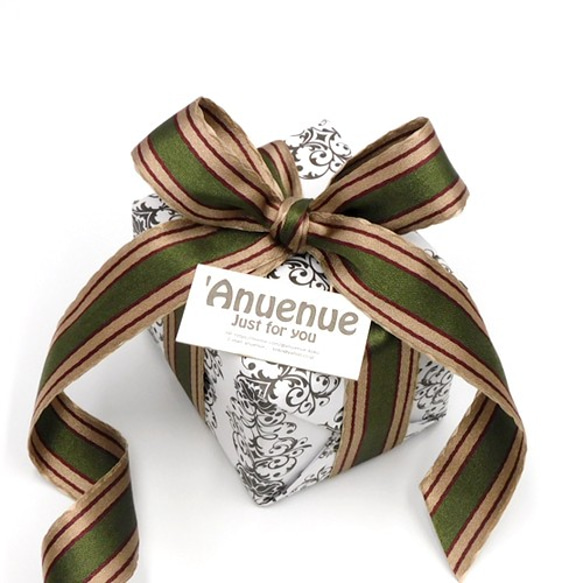 WAVE エッジ サテン ストライプリボン（Bronze & Green） 25mm ×1m