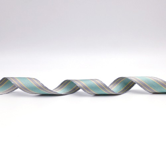 WAVE エッジ サテン ストライプリボン（ Silver & Mint Green ） 25mm ×1ｍ 3枚目の画像