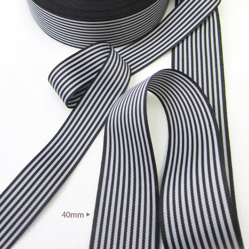 グログランストライプリボン（黒×白）40mm×2m リボン・テープ 'Anuenue