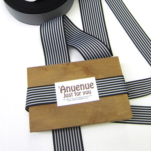 グログランストライプリボン（黒×白）40mm×2m リボン・テープ 'Anuenue
