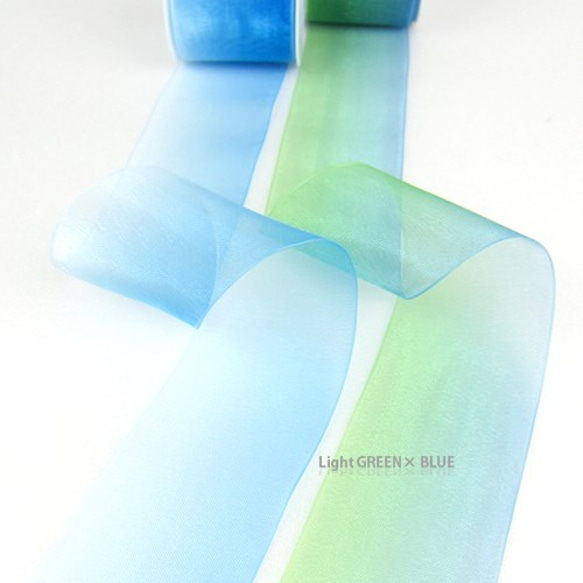 グラデーションオーガンジー素材リボン (Light GREEN×BLUE)　38mm×2m 4枚目の画像