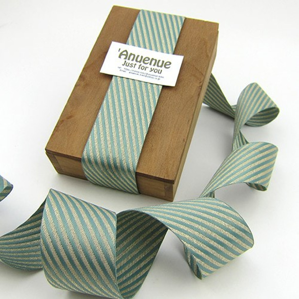 ☆一点限り☆送料込み　ハンドメイド移動ポケット　グリーンストライプ　リボン 斜めストライプリボン【Mint green x gold /ミントグリーンx