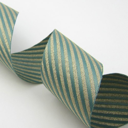 ☆一点限り☆送料込み　ハンドメイド移動ポケット　グリーンストライプ　リボン 斜めストライプリボン【Mint green x gold /ミントグリーンx