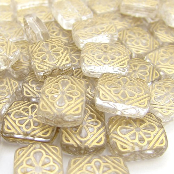 アンティークデザイン Clear Acrylic Beads 【Square flower】20個 2枚目の画像