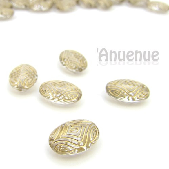 アンティークデザイン Clear Acrylic Beads 【Oval diamonds】10個 1枚目の画像