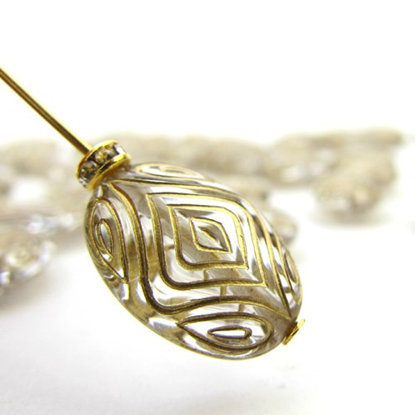 アンティークデザイン Clear Acrylic Beads 【Oval diamonds】10個 4枚目の画像