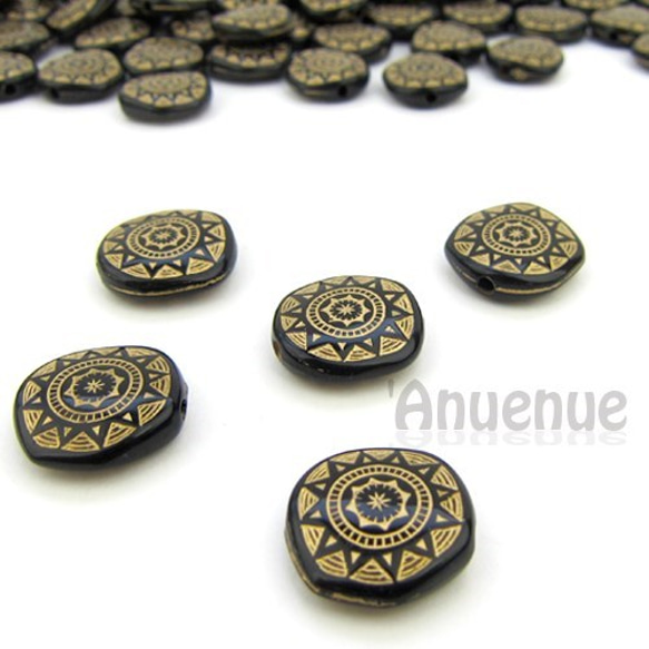 アンティークデザイン Black Acrylic Beads 【Gold SUN】10個 1枚目の画像