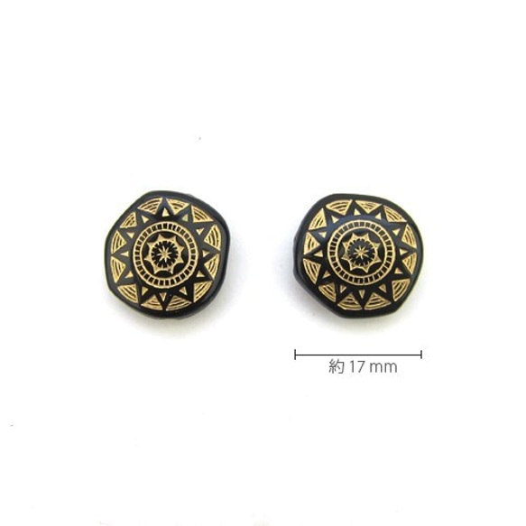 アンティークデザイン Black Acrylic Beads 【Gold SUN】10個 5枚目の画像