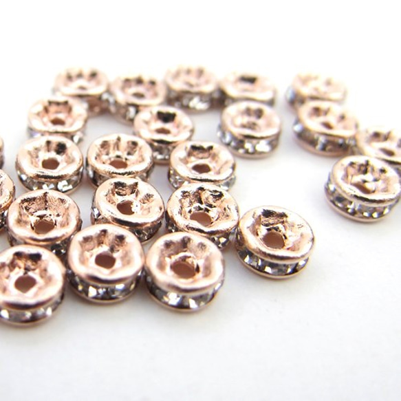 ラインストーン ロンデル/ビーズスペーサー 4mm【 Round Pink Gold 】25個 3枚目の画像