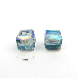 キューブクリスタルガラスビーズ 6mm 【Aurora Blue】 25個 3枚目の画像