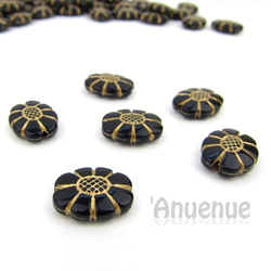 アンティークデザイン Black Acrylic Beads 【Gold flower】20個 1枚目の画像