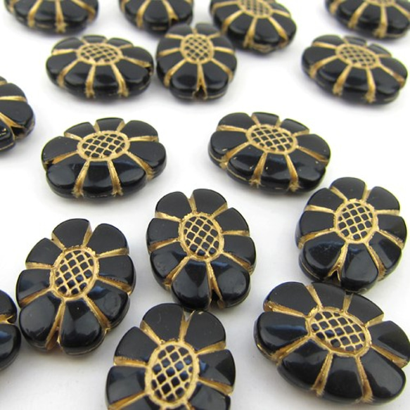 アンティークデザイン Black Acrylic Beads 【Gold flower】20個 5枚目の画像