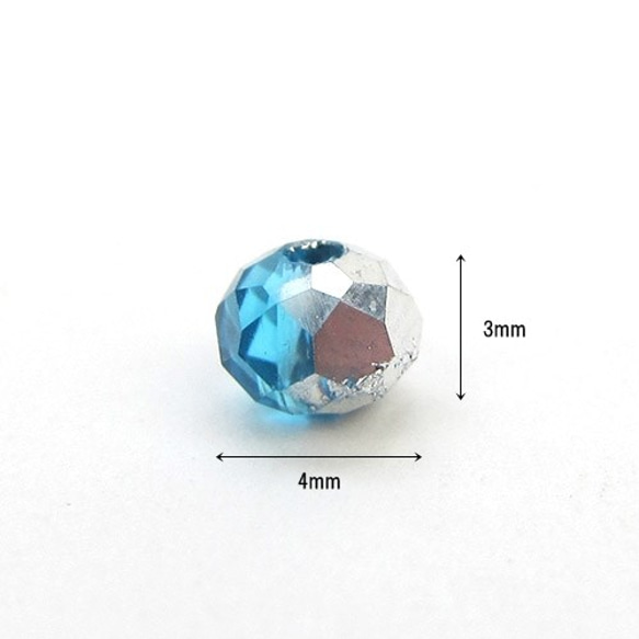 ロンデル クリスタルガラスビーズ 4mm 【Blue x silver】 50個 3枚目の画像