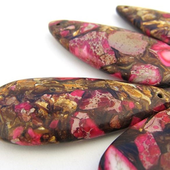 Gold Copper Stone & Marine sediment チャーム (大/Pink）50x20mm　１個 3枚目の画像