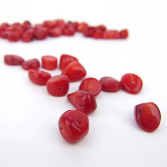 Natural Stone Beads /赤珊瑚ビーズ【Red Coral 5x6〜6x8mm】 20個 2枚目の画像