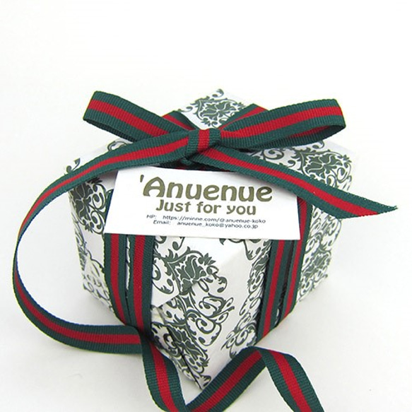 グログランストライプリボン（グリーン×レッド）10mm×3m 1枚目の画像