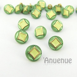 ミニシャンクボタン 11mm【Retro Diamond / Green x Yellow 】 6個 1枚目の画像