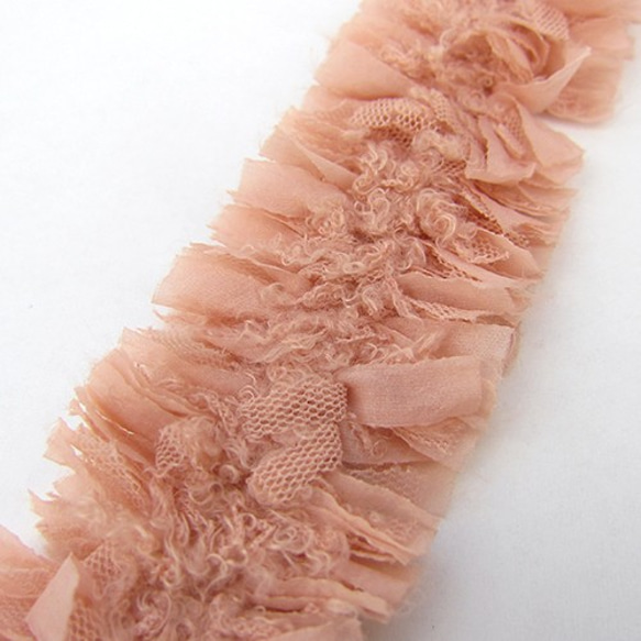 シフォン＆チュールフリンジリボン（Farly Pink/ フェアリーピンク）×50cm 2枚目の画像