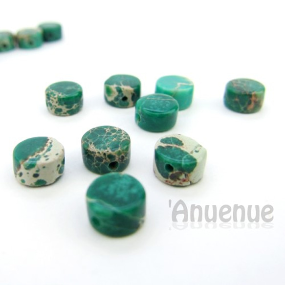 天然石 Jasper round coin beads 6×4㎜【 Green 】 4個 1枚目の画像