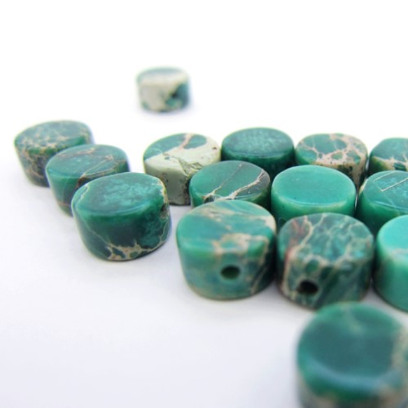 天然石 Jasper round coin beads 6×4㎜【 Green 】 4個 2枚目の画像