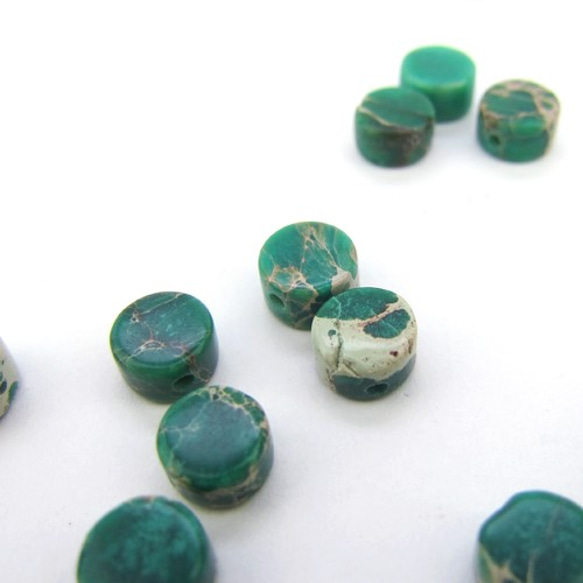 天然石 Jasper round coin beads 6×4㎜【 Green 】 4個 5枚目の画像