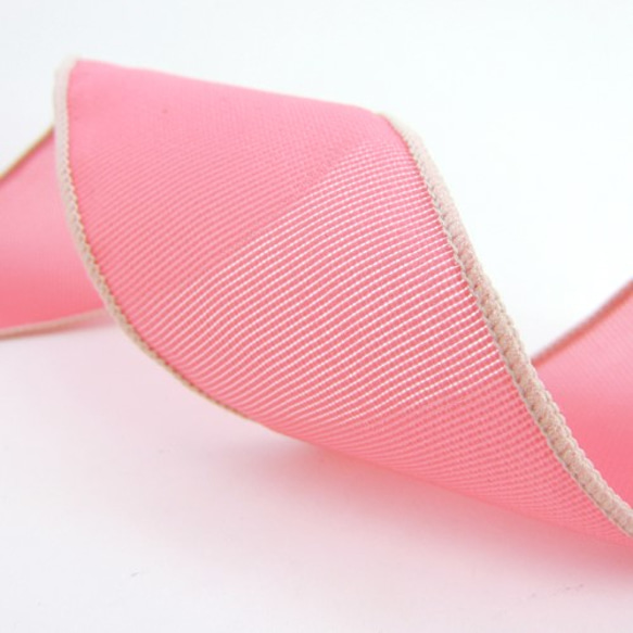 コットンオーガンジーホワイトエッジリボン（Pink ピンク）40mm×1ｍ 3枚目の画像
