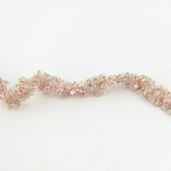 ループフリンジ ツイードリボン（Pink x Beige ）幅20mm×50cm 2枚目の画像