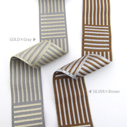 高品質ジャガードリボン【stripes / GOLD×Gray 】42mm×50cm 5枚目の画像