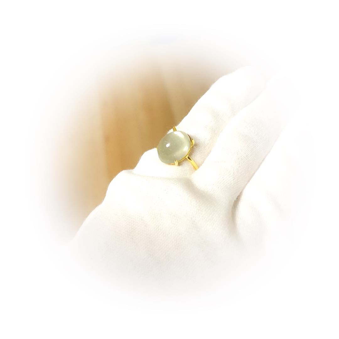 Creema限定！流星ムーンストーン（シルキームーン）指輪  18KGP （silver925）グリーンムーン