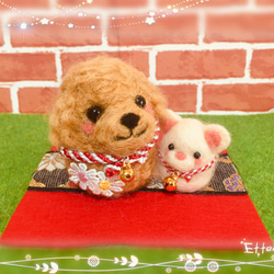 ひな祭り菱餅に乗った柴犬ちゃんのお雛様羊毛フェルト 羊毛フェルト