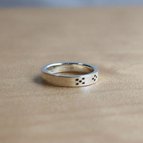 絆ミンサー柄平打鏡面指輪男用 rr-43 指輪・リング 沖縄手作銀細工「琉