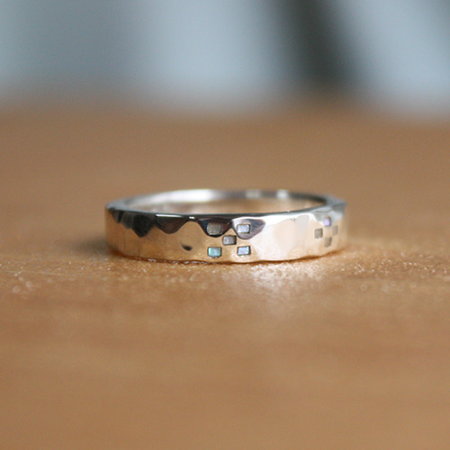 絆ミンサー柄螺鈿細工指輪 rr-41 指輪・リング 沖縄手作銀細工「琉