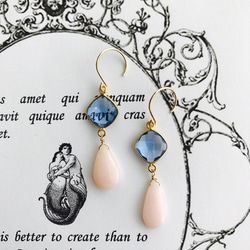 寶石品質★藍色托帕石和粉紅蛋白石耳環 第1張的照片