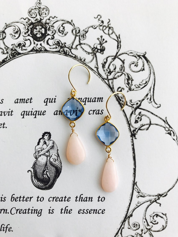 寶石品質★藍色托帕石和粉紅蛋白石耳環 第1張的照片