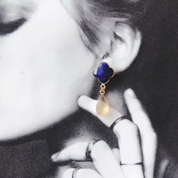 框架藍寶石和黃水晶耳環 第2張的照片