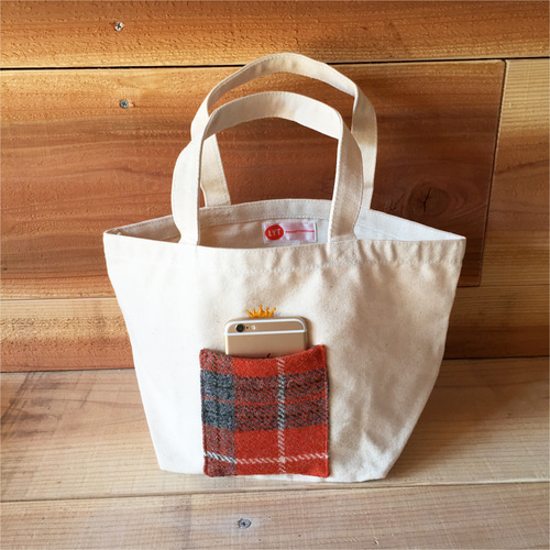 ハリスツイード オレンジ 刺繍 キャンバストート トートバッグ ハリスツイード オレンジ 刺繍 キャンバストート トートバッグ