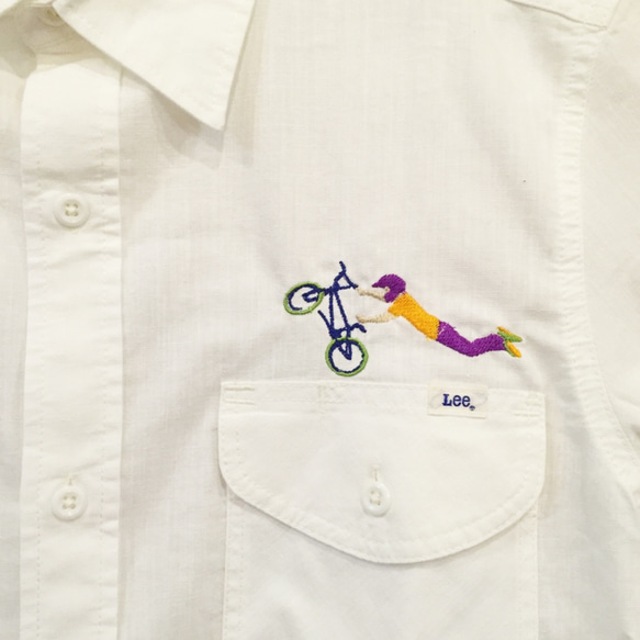 BMX 刺繍 シャンブレー７分袖ホワイトシャツ 1枚目の画像