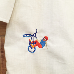 BMX 刺繍 シャンブレー７分袖ホワイトシャツ 3枚目の画像