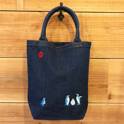 ペンギン 刺繍 Bigデニムトート 1枚目の画像