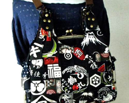 10号帆布 パッチ がま口バッグ あおりポケット付き リュック